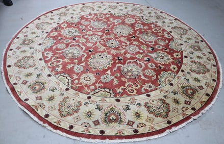 ROUND ORIENTAL RUG, GEOMETRIC FLORAL DESIGN, 8'