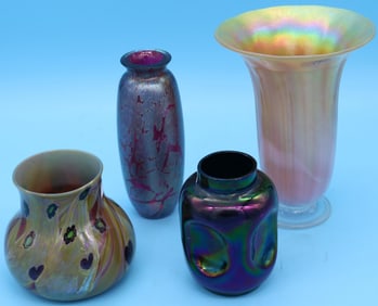 4 PCS. CONTEMPORARY ART GLASS, GIBSON VASE WITH