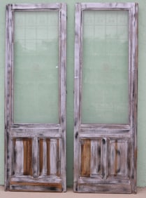 LARGE PAIR PRIMITIVE STYLE DOORS WITH FROSTED