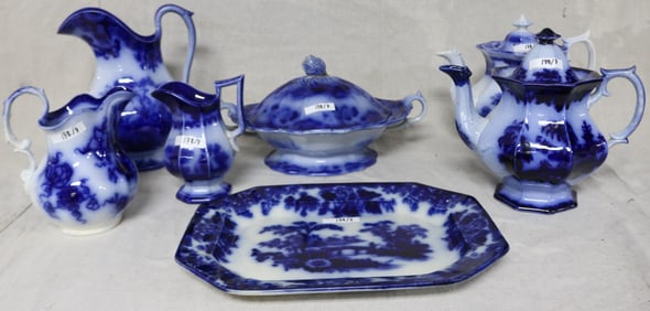 7 PCS. FLO BLUE; HUSAN PLATTER 13 1/4" X 10",