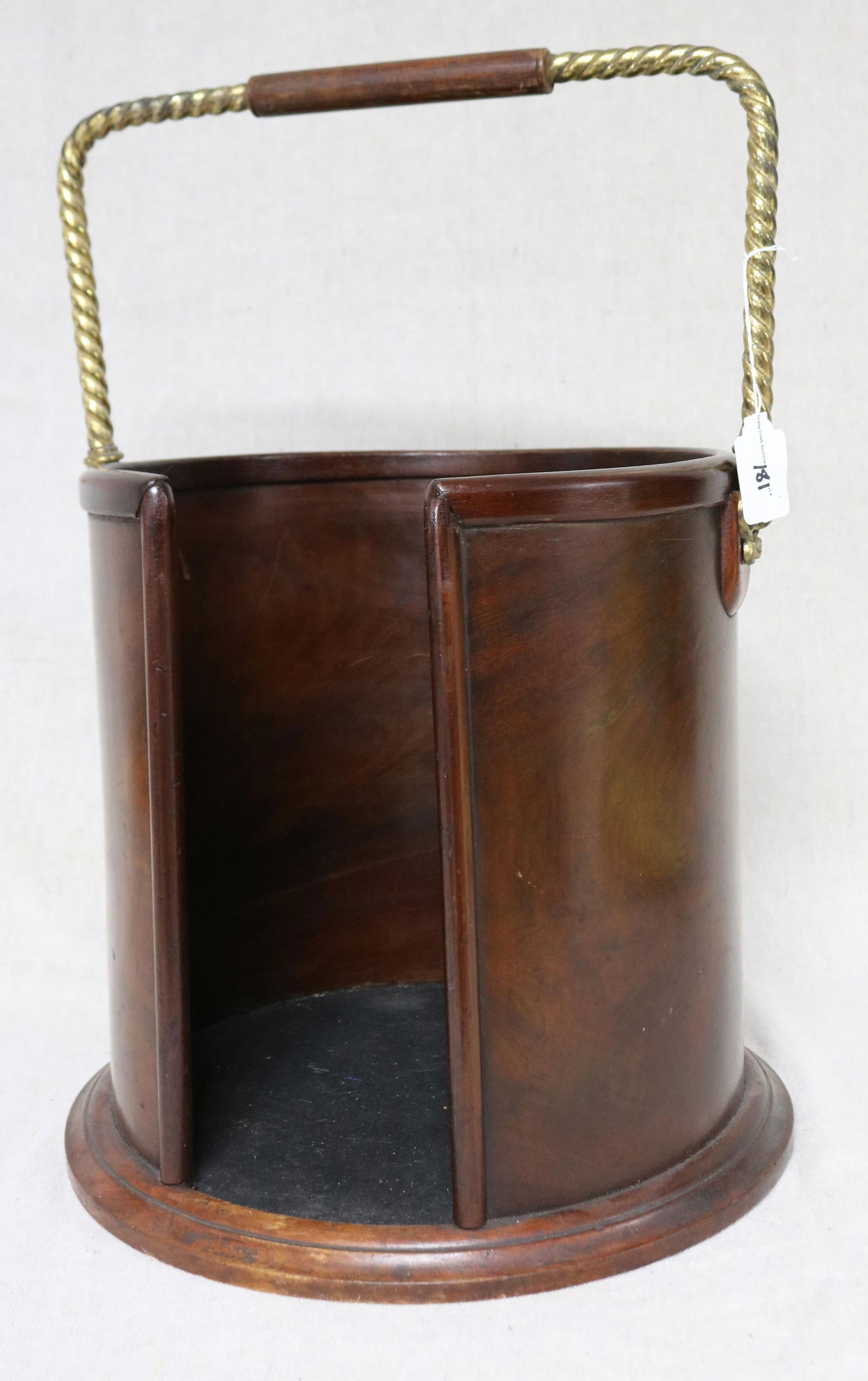 19TH C. ENGLISH MAHOGANY PLATE BUCKET, ORIGINAL (1 of 3)