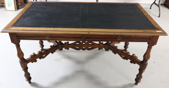 LATE 19TH C. OAK LIBRARY TABLE, MAHOGANY, 4