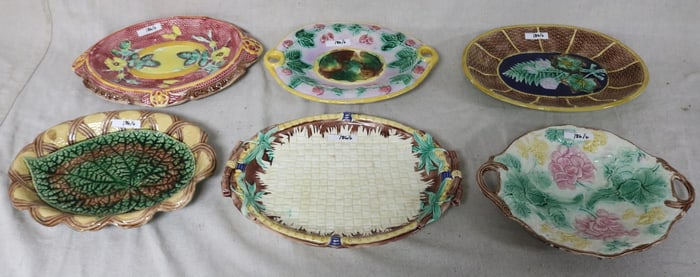 6 MAJOLICA OVAL TRAYS, STRAWBERRY PATTERNS 12" X
