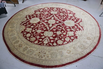 ROUND ROOM SIZE ORIENTAL RUG, GEOMETRIC DESIGN,
