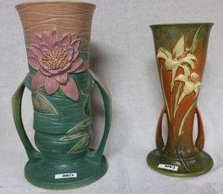 2 TALL ROSEVILLE VASES, WATERLILY 82-14", ZEPHYR