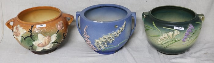 3 ROSEVILLE JARDINIERES, MAGNOLIA #665-8",