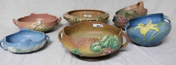 6 ROSEVILLE ITEMS, 4 BOWLS, FLORENTINE 10" DIA.,