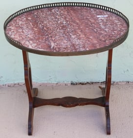 SMALL OVAL MARBLE TOP DRINK TABLE, BRASS GALLERY,