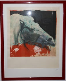 LARGE FRAMED HORSE PRINT, INITIALED & NUMBERED,