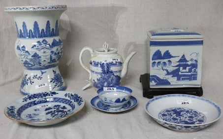 7 PCS. BLUE & WHITE CHINESE EXPORT PORCELAIN,