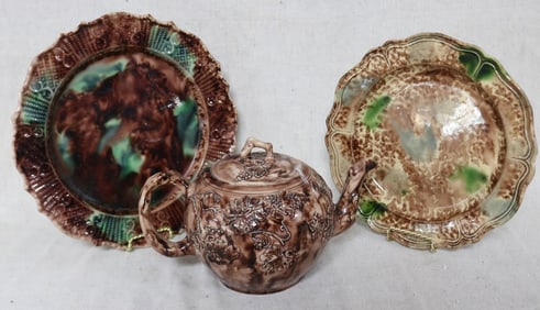 THREE 18TH C. WHEELDON/CREAM WARE PIECES, 9"