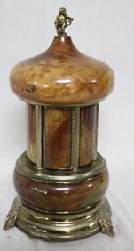 ITALIAN BRASS & MARBLE MUSIC BOX WITH REVOLVING