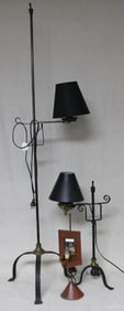 3 PRIMITIVE LIGHT DEVICES, 20TH C. WROUGHT IRON