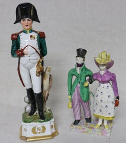 2 FIGURINES, EARLY 19TH C. COUPLE, 8 1/4" H