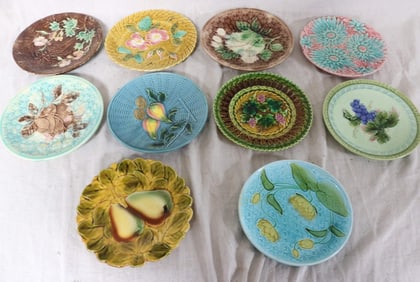 COLLECTION OF 10 MAJOLICA PLATES, 7 3/4" - 8 1/4"