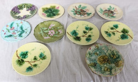 COLLECTION OF 10 MAJOLICA PLATES, 8 1/2", 19TH