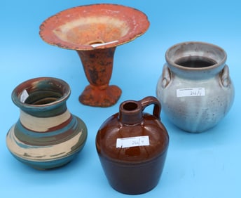 4 PCS. AMERICAN ART POTTERY; JUG TOWN HANDLED