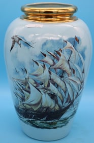 LARGE PORCELAIN VASE WITH CLIPPER SHIP & SEAGULL