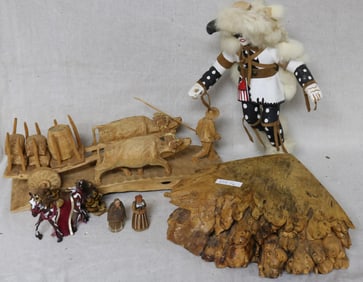 LOT WOODEN WARE SIGNED KACHINA DOLL 13 1/2" H,
