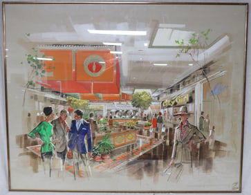 LARGE WATERCOLOR/GAUCHE, PAINTING DEPICTING