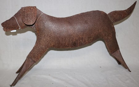 PRIMITIVE SHEET IRON DOG LAWN SCULPTURE, 17" H,