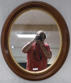 VICTORIAN WALNUT OVAL DEEP FRAMED MIRROR, OLD