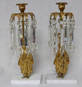 PAIR 19TH C. GILT BRONZE CANDLESTICKS, CUT