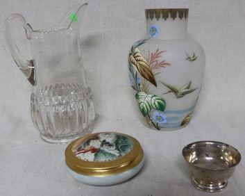 LOT 4 ITEMS, LIMOGES COVERED BOX WITH CAT