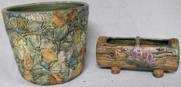 2 WELLER WOODLAND STYLE ITEMS, JARDINIERE WITH