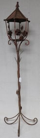 WROUGHT IRON STANDING CANDLE LANTERN, WROUGHT