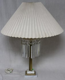 BRASS, MARBLE CRYSTAL GLASS TABLE LAMP, PLEATED