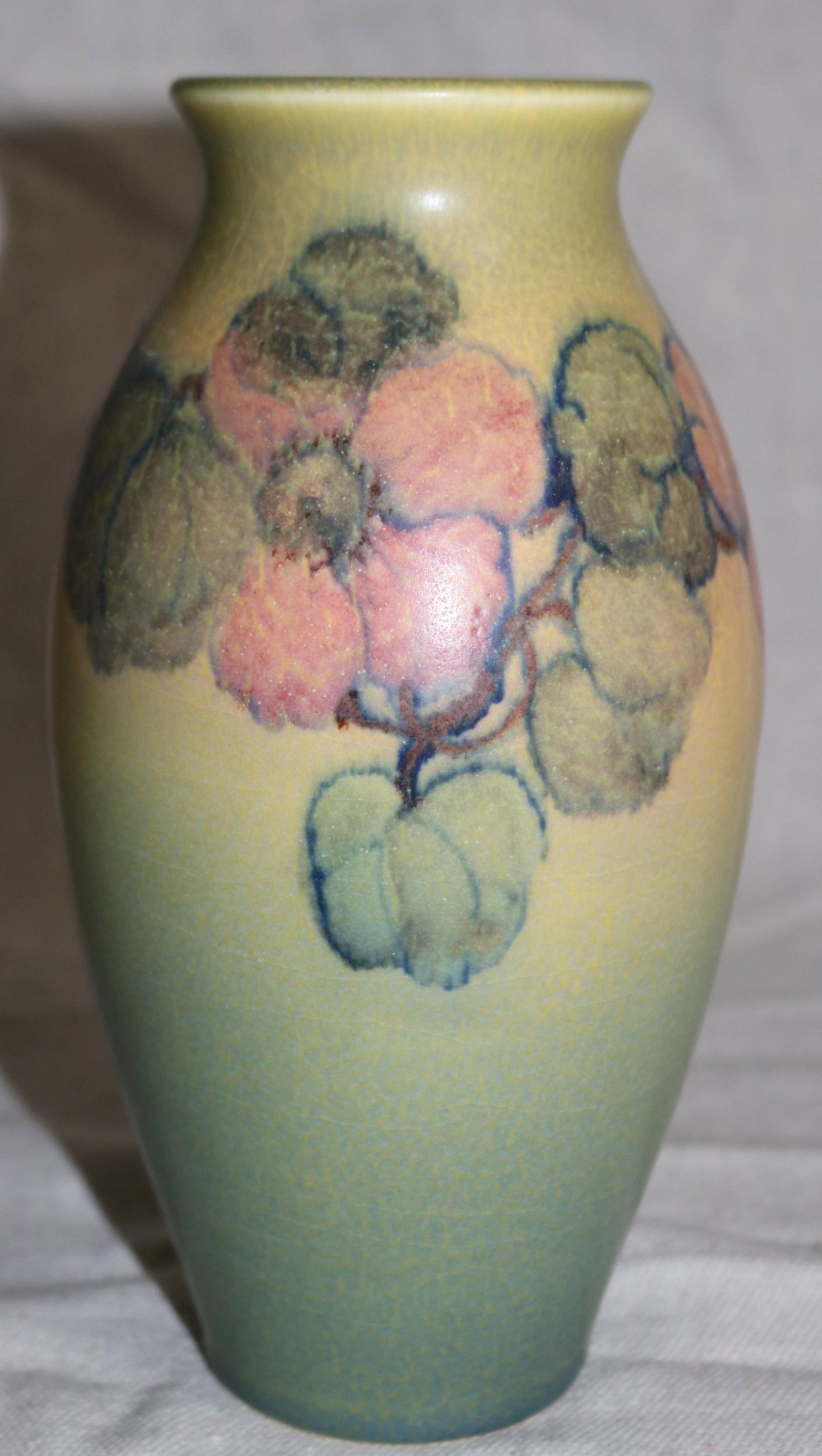 ROOKWOOD VASE, MATTE GLAZE, FLORAL DESIGNS, #356D: 1926, SIGNED K.J. KATHERINE JONES, 8 1/4" H, 4" DIA. NO DAMAGE
