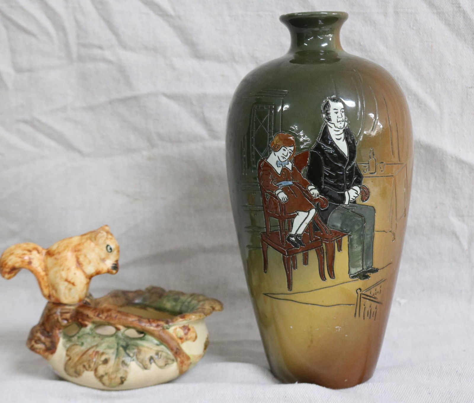 2 PCS. WELLER POTTERY, WOODLANDS, SQUIRREL BOWL, (1 of 5)