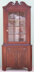 MAHOGANY 2 PART CORNER CUPBOARD, BROKEN ARCH TOP,