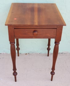 19TH C. 1 DRAWER STAND, CHERRY & WALNUT, TURNED