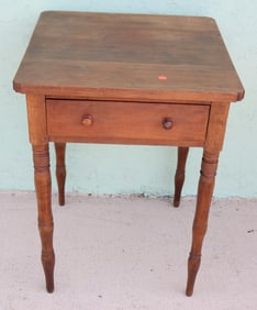 19TH C. 1 DRAWER STAND, MAPLE, SHOWS RESTORATION
