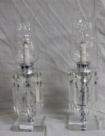 PAIR CUT CRYSTAL LAMPS, CUT SHADES, FACETTED BASE