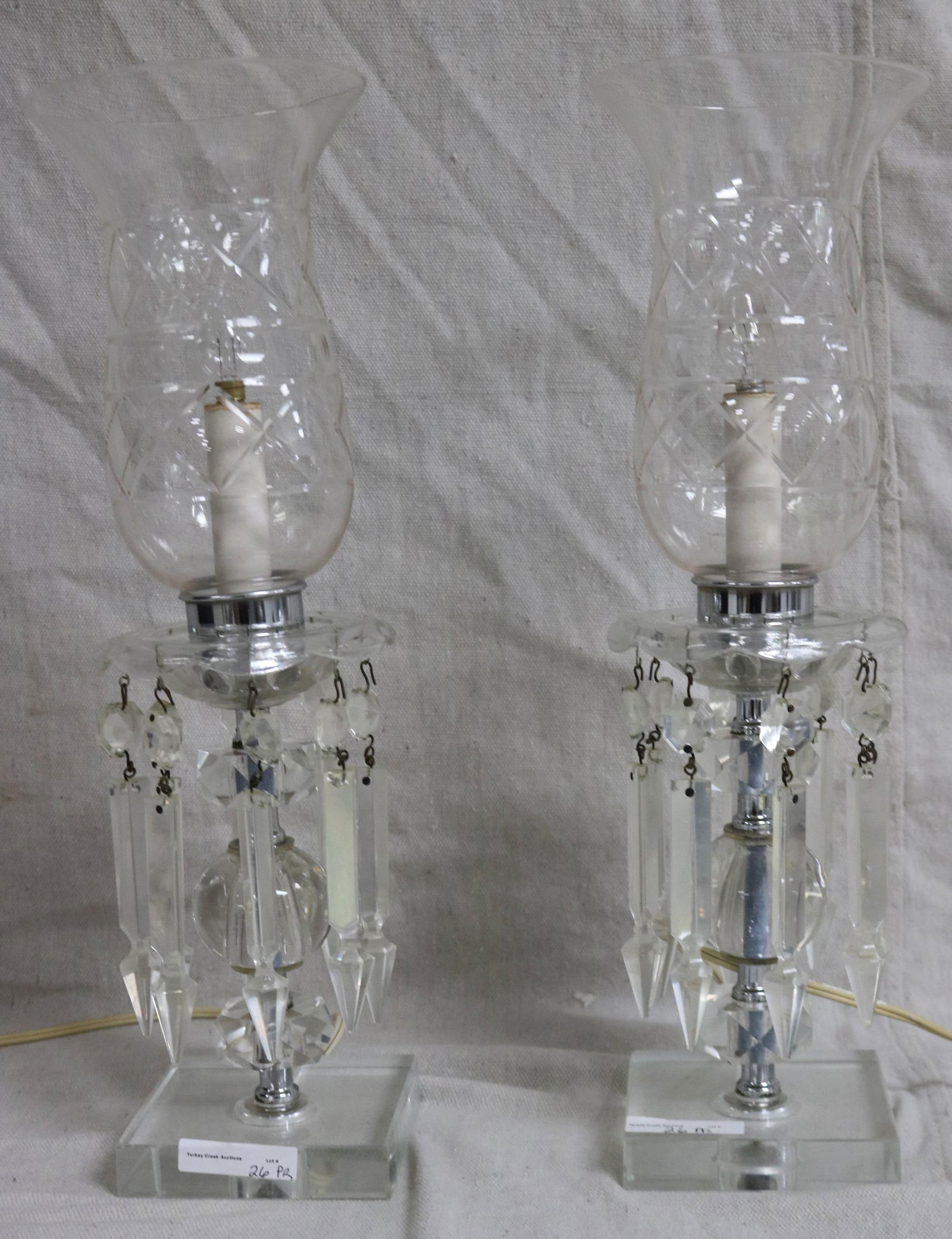 PAIR CUT CRYSTAL LAMPS, CUT SHADES, FACETTED BASE (1 of 2)