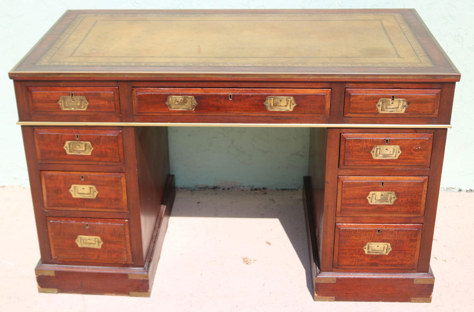 19TH C. CAMPAIGN DESK, 3 PART, BRASS BOUND (1 of 5)