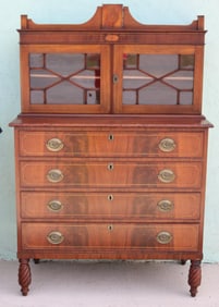 19TH C. SHERATON INLAY MAHOGANY SECRETARY,