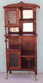 VICTORIAN ETAGERE, CHERRY, FAN CARVED BACK