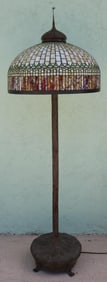 TIFFANY STYLE LEADED GLASS FLOOR LAMP, GEOMETRIC,