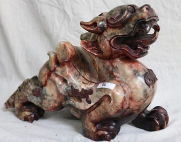 CARVED SOAPSTONE FOO DOG WITH CARVED CARICATURE