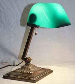 EMERALITE CASED GLASS DESK LAMP, GREEN SHADE,