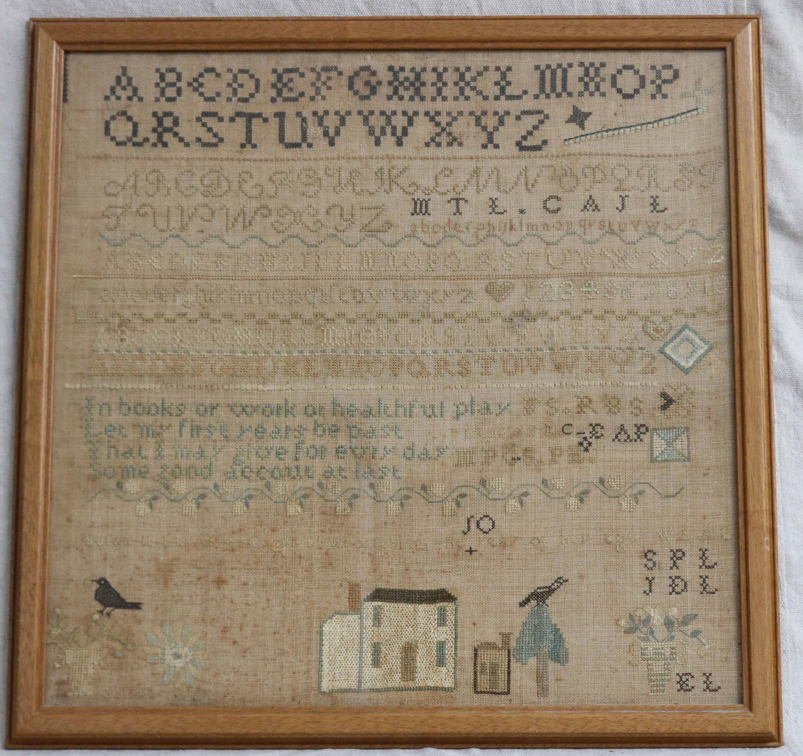 EARLY 19TH C. SAMPLER, 7 ALPHABETS, NUMBERS, (1 of 5)