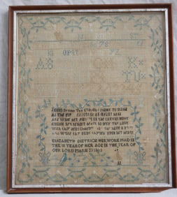 EARLY 19TH C. SAMPLER, VINE & STRAWBERRY BORDER,