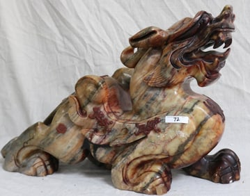 LARGE CARVED SOAPSTONE FOO DOG FIGURE, VARIOUS