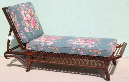 ORNATE WICKER CHAISE LOUNGE, ADJUSTABLE BACK,