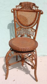 RARE VICTORIAN WICKER PIANO STOOL W/ HIGH BACK,