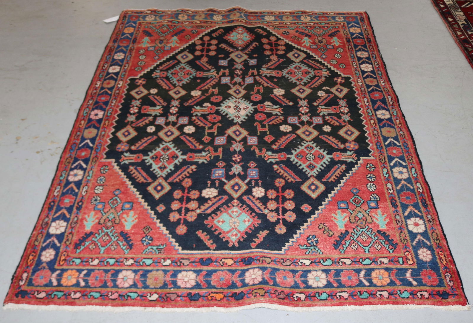 RUG #393, NAVY MALAYER, 6' 9" X 4' 9", SOME WEAR (1 of 1)
